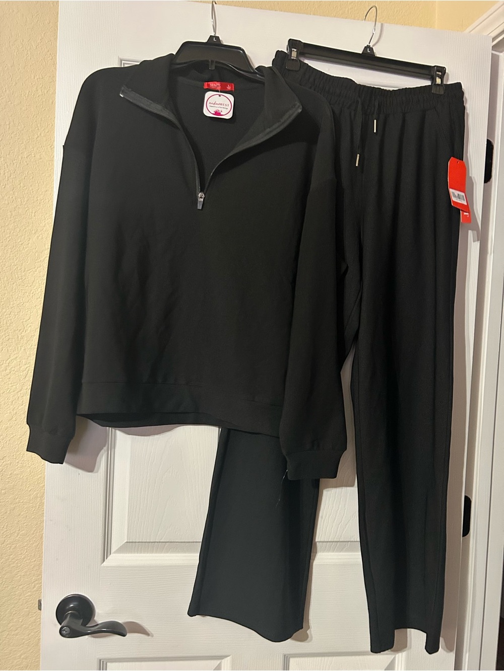 Women's Black Quarter-Zip Pullover & Drawstring Pant Set